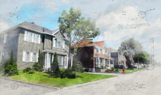 Modern Residential Neighborhood Sketch Image - RF Stock Photo