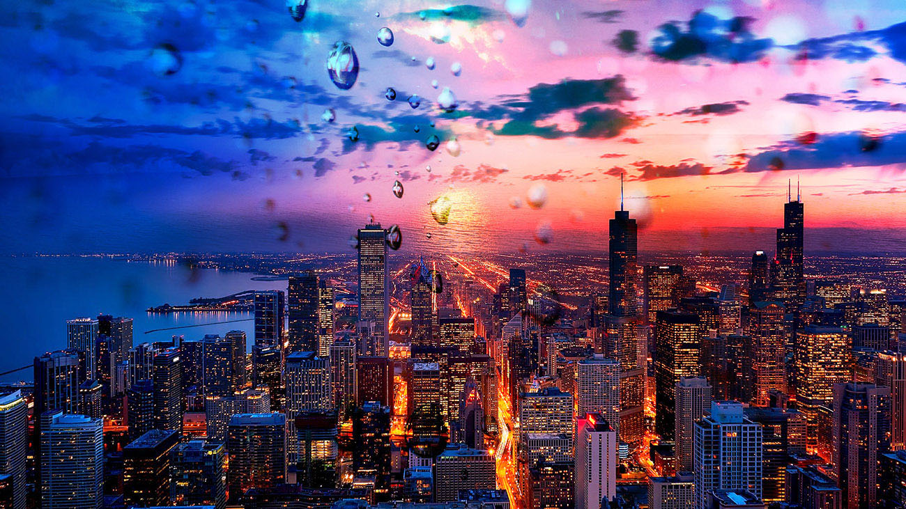 Beautiful Chicago City at Night 02 - RF Stock Photo