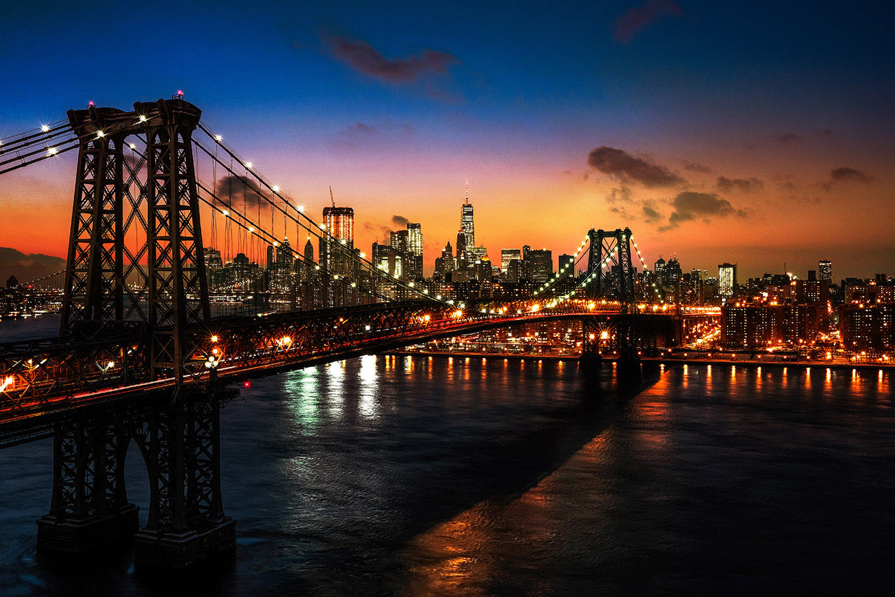Colorful Sunset over the NYC Williamsburg Bridge 01 - RF Stock Photo