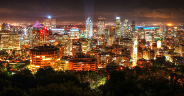 2020 Montreal City Sight at Night From Mount Royal Lookout - RF Stock Photo
