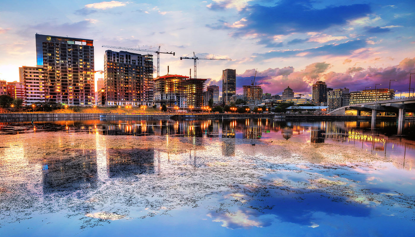 2020 Montreal City at Sunset with Water Reflection - RF Stock Photo