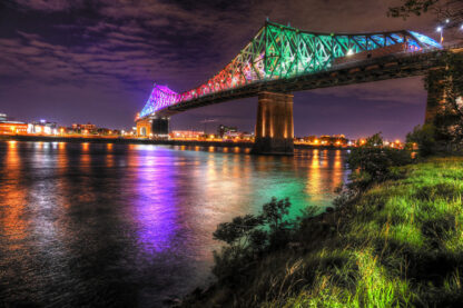 Colorful Jacques Cartier Bridge in Montreal City during Covid 19 - RF Stock Photo