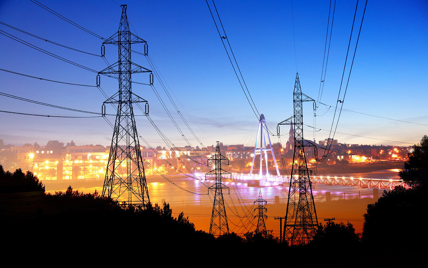 Small Town Electrification at Sunset - RF Stock Photo