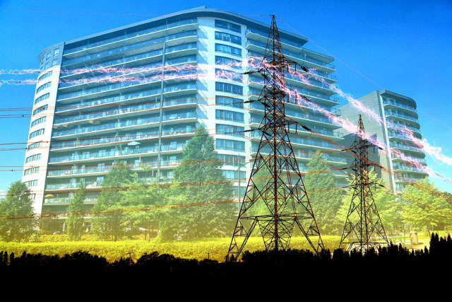 Urban Residential Building Electrification Concept - RF Stock Photo