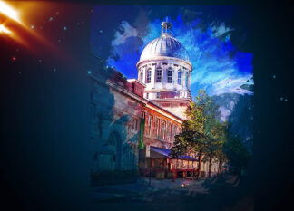 Old Town Hall Art Background with Copy Space