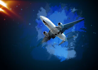 Flying Midsize Airplane Art Background with Copy Space - Just Awesome Stock Photos and Animations at a Great Low Price, perfect for all your Creations.