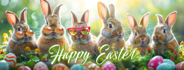 Happy Easter Wishes Banner - Curious Cool Bunnies