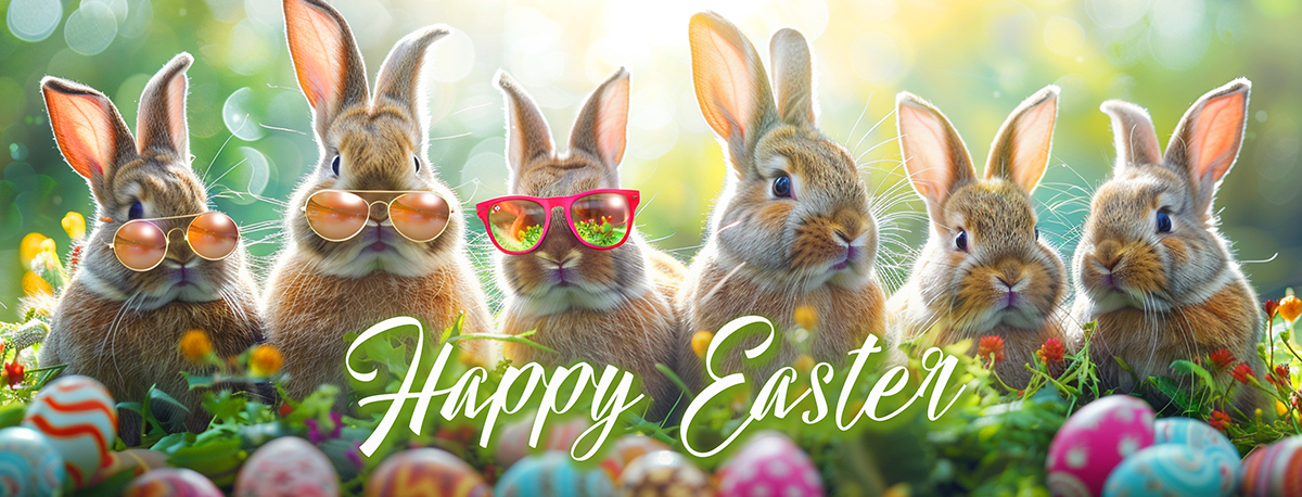 Happy Easter Wishes Banner - Curious Cool Bunnies