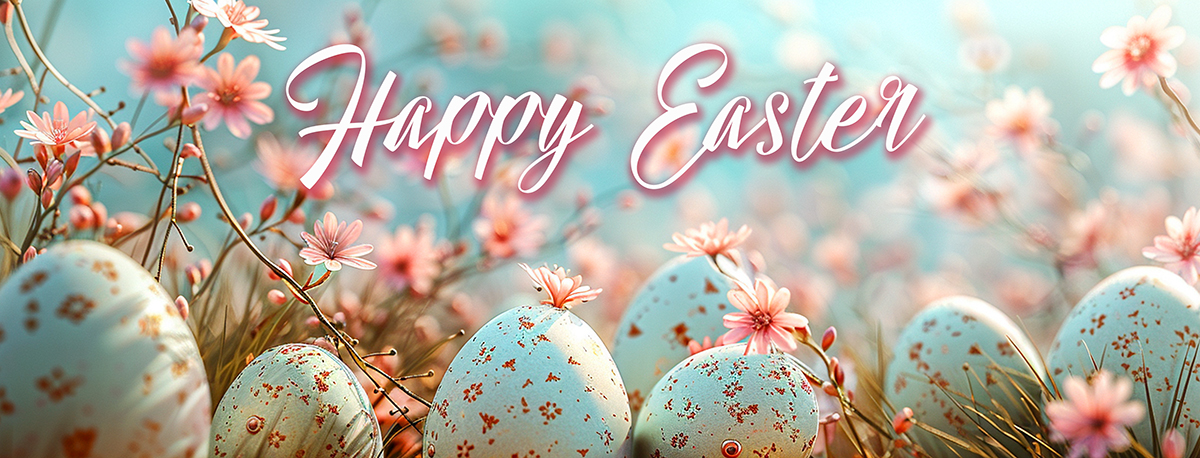 Happy Easter Wishes Banner - Eggs in Nature