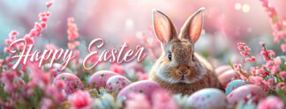 Happy Easter Wishes Banner - Rabbit in Pink Nature Image
